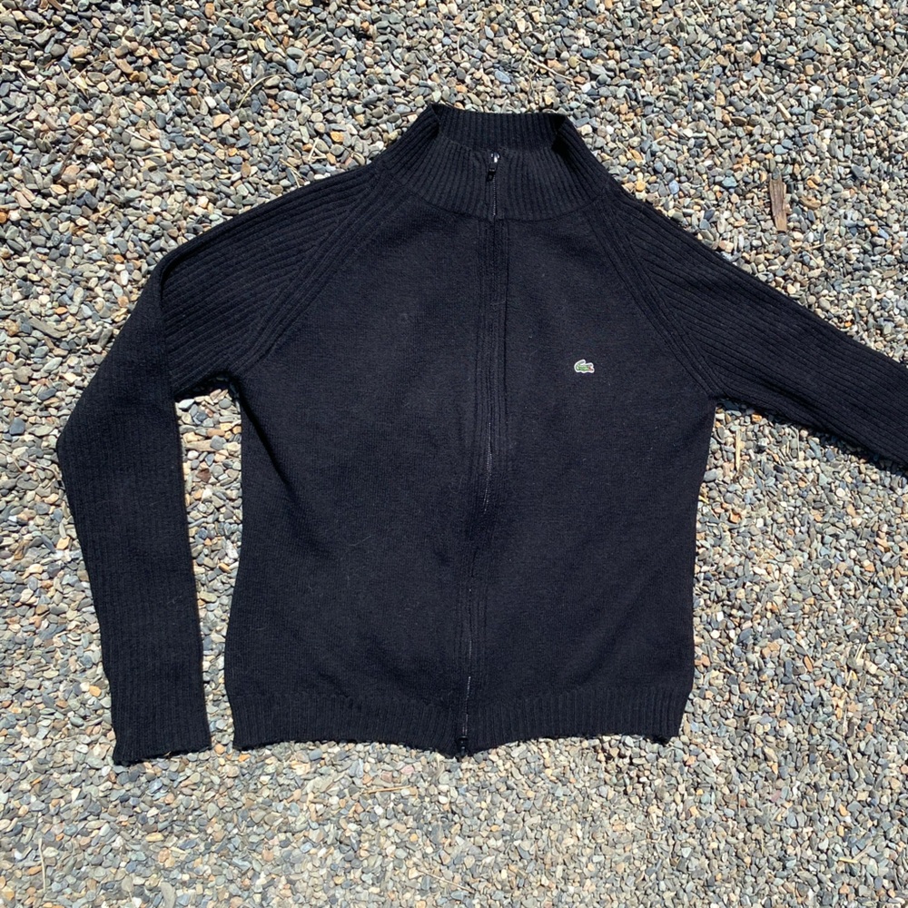 Lacoste Black Zip-Up Women's Cardigan Sweater